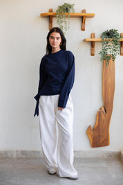 long sleeve ruched T-shirt In Navy Blue