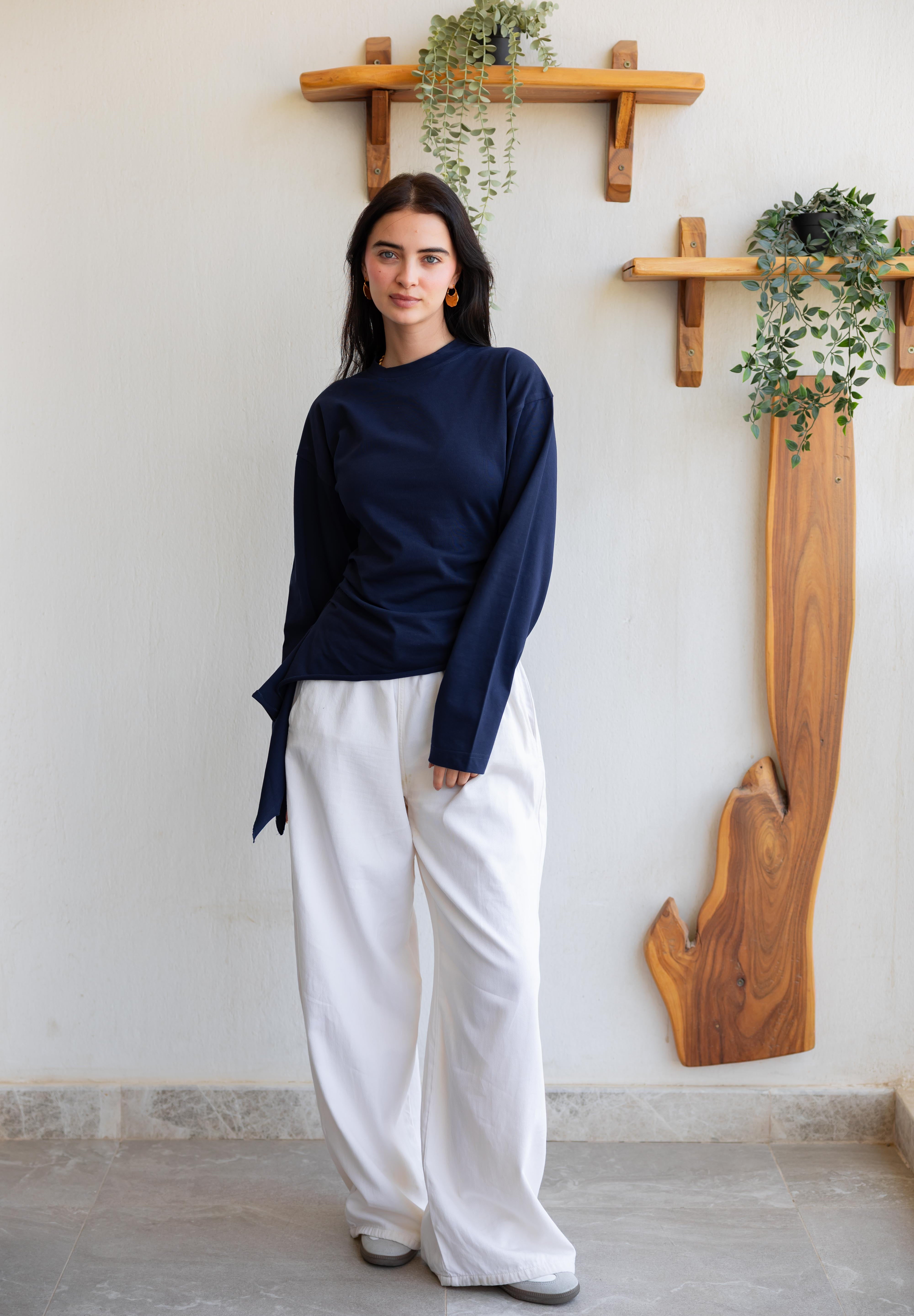 long sleeve ruched T-shirt In Navy Blue