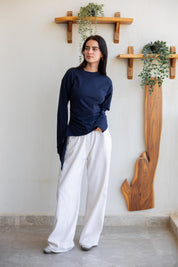 long sleeve ruched T-shirt In Navy Blue
