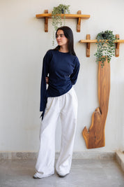long sleeve ruched T-shirt In Navy Blue