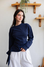 long sleeve ruched T-shirt In Navy Blue