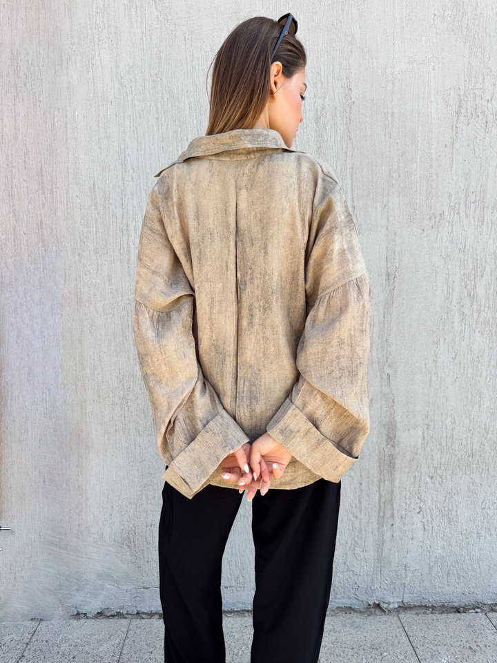 FLOWY WIDE-SLEEVE SHIRT BEIGE