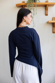 long sleeve ruched T-shirt In Navy Blue