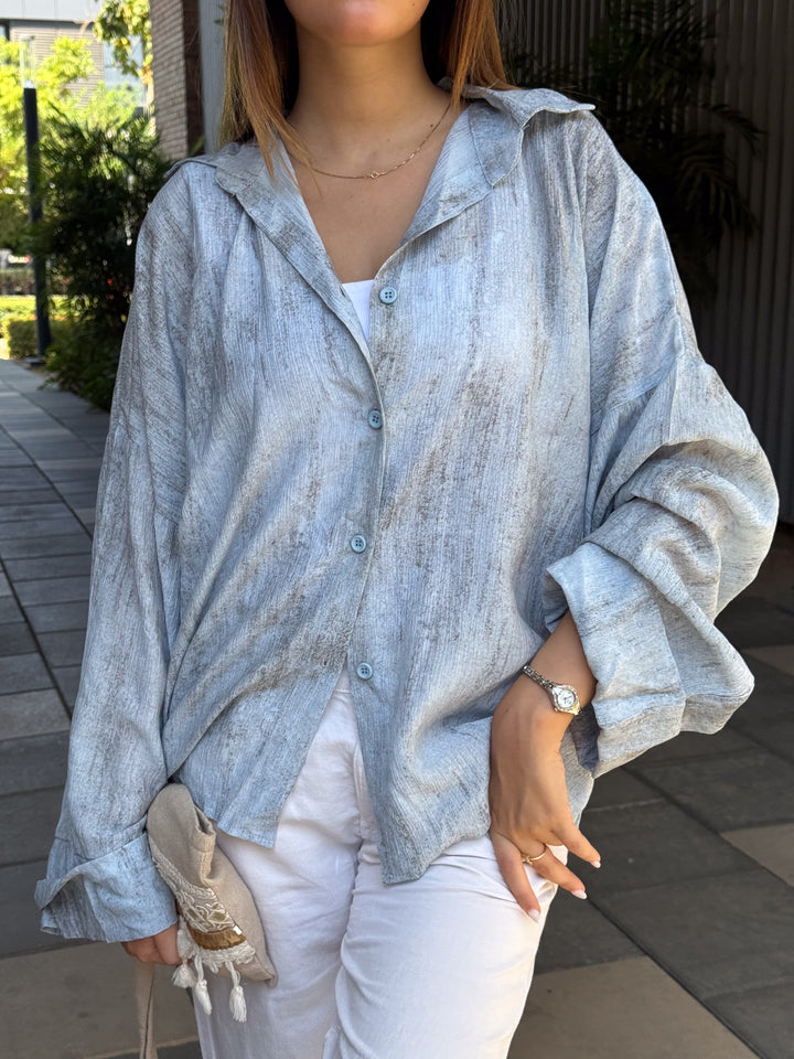 FLOWY WIDE-SLEEVE SHIRT SKY BLUE