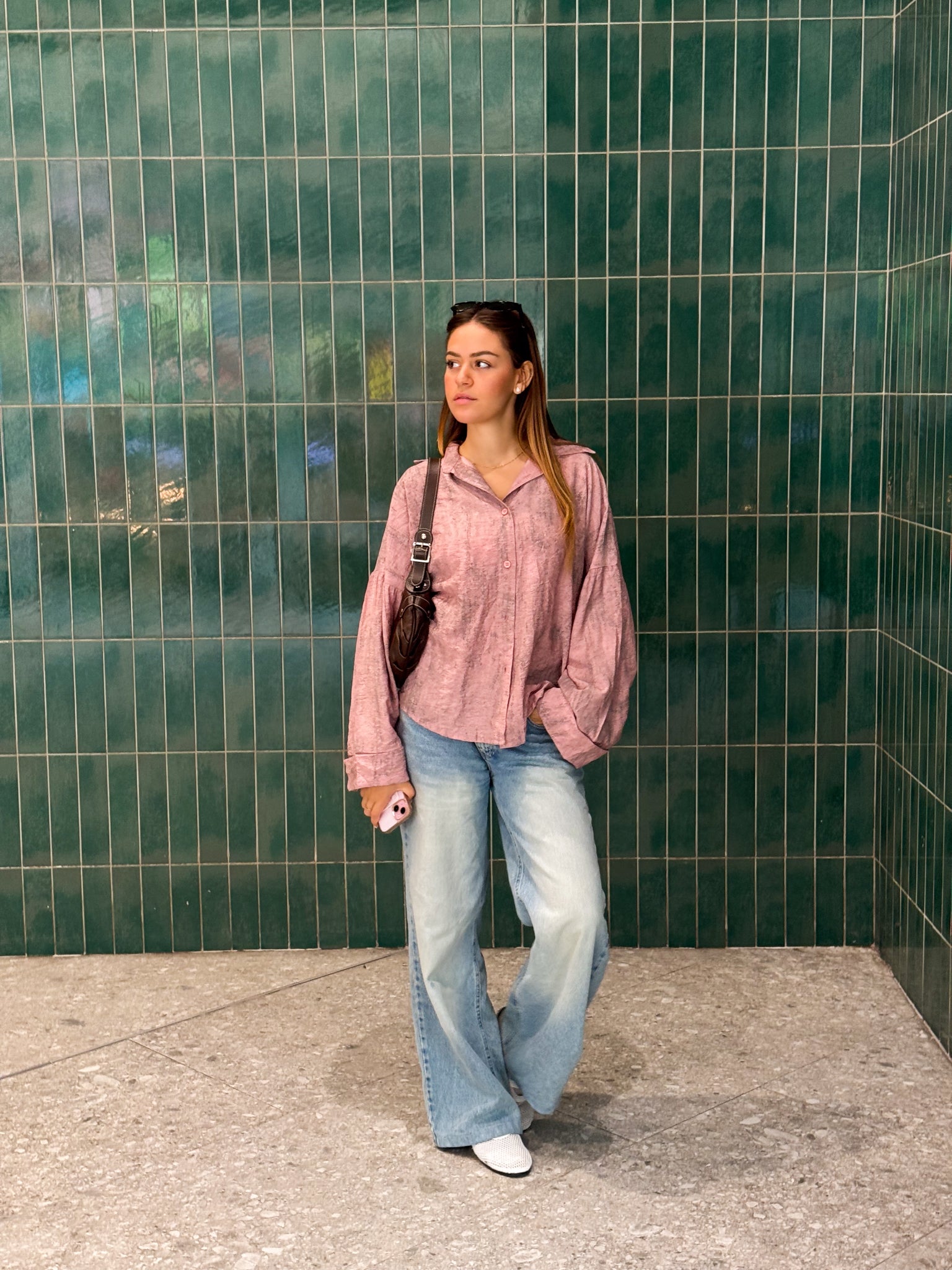 FLOWY WIDE-SLEEVE SHIRT PINK