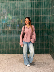 FLOWY WIDE-SLEEVE SHIRT PINK