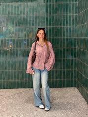 FLOWY WIDE-SLEEVE SHIRT PINK