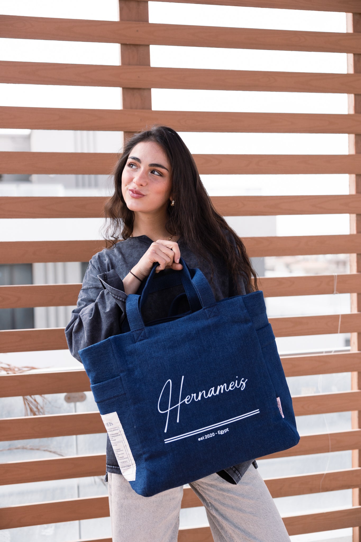 HER NAME IS TOTE BAG IN DENIM