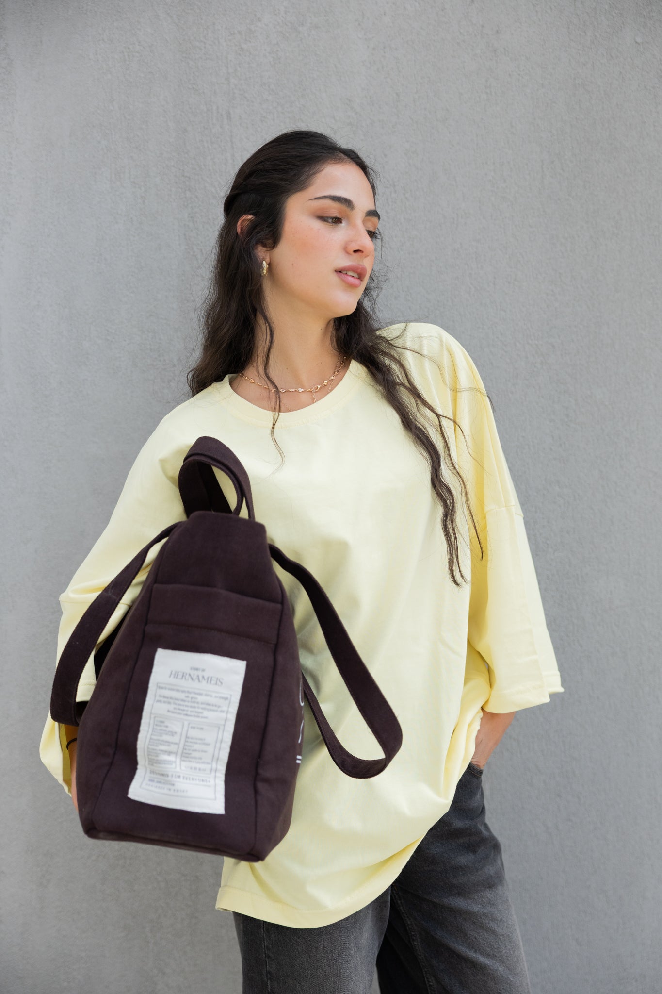 HER NAME IS TOTE BAG IN BROWN