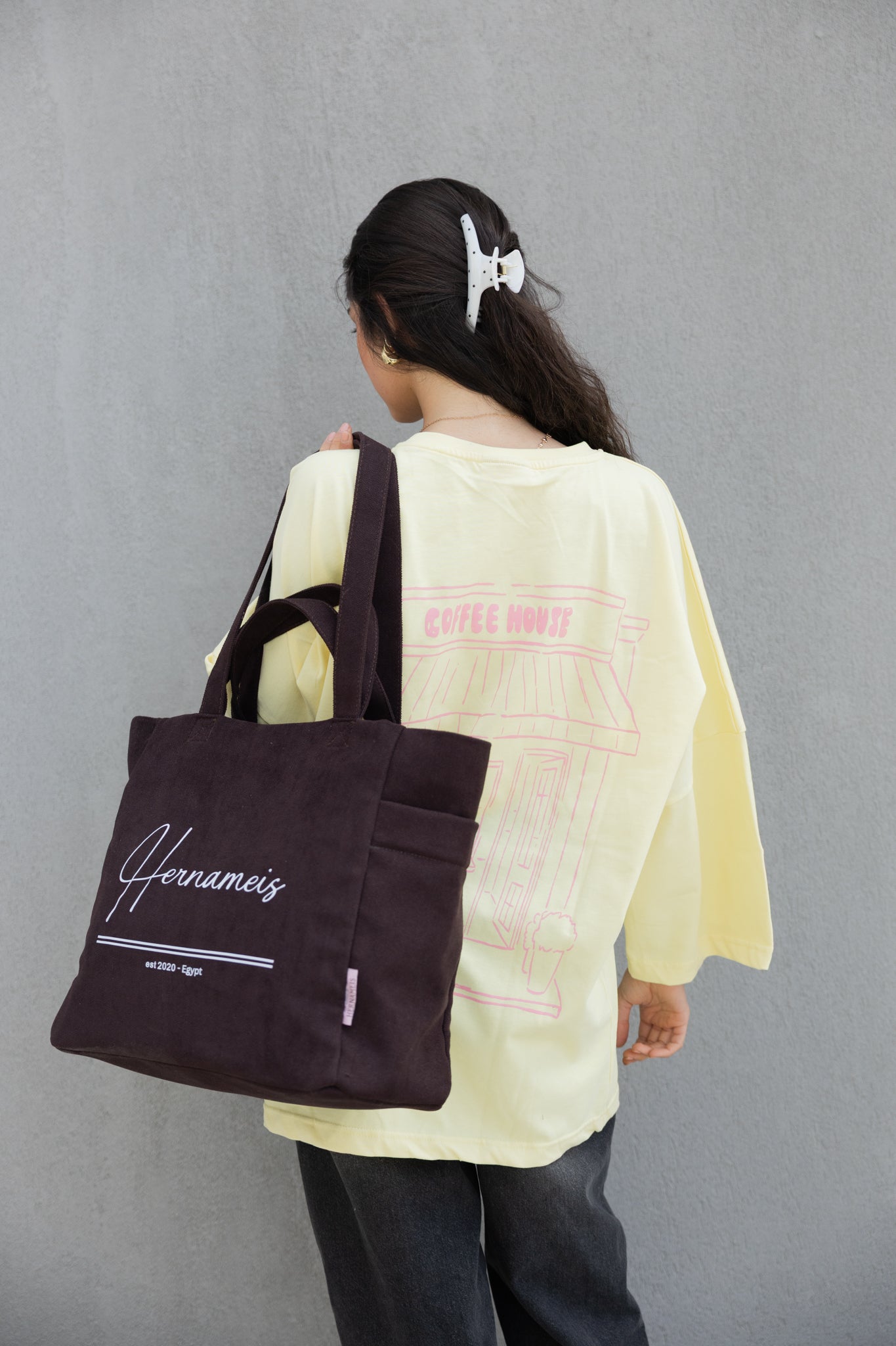 HER NAME IS TOTE BAG IN BROWN