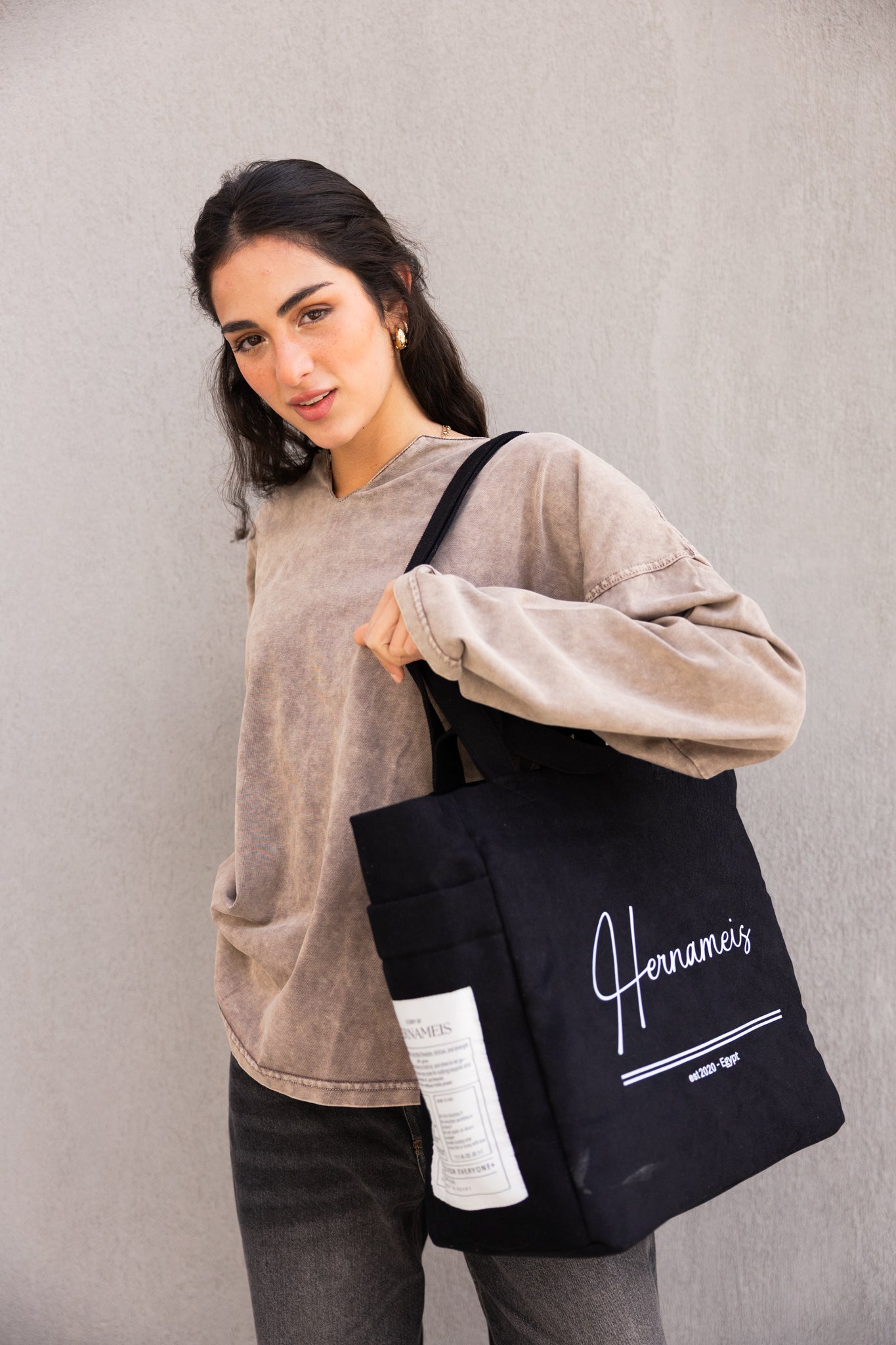 HER NAME IS TOTE BAG IN BLACK