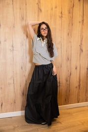 Bloomed in Black Denim Skirt