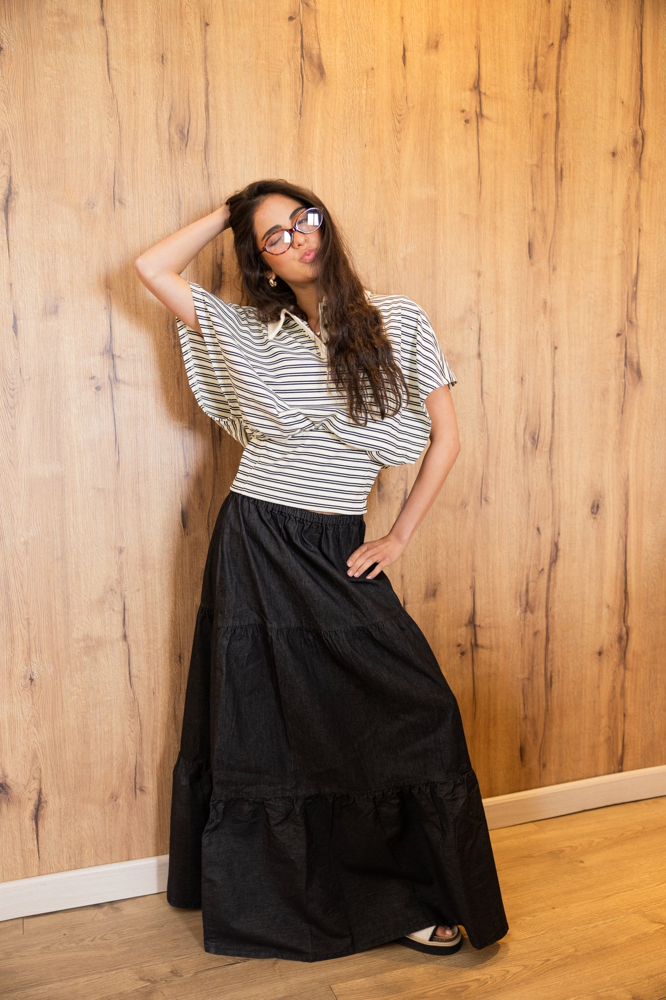 Bloomed in Black Denim Skirt