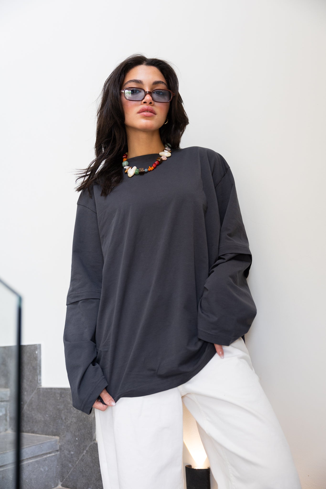 Double layered tee in Grey