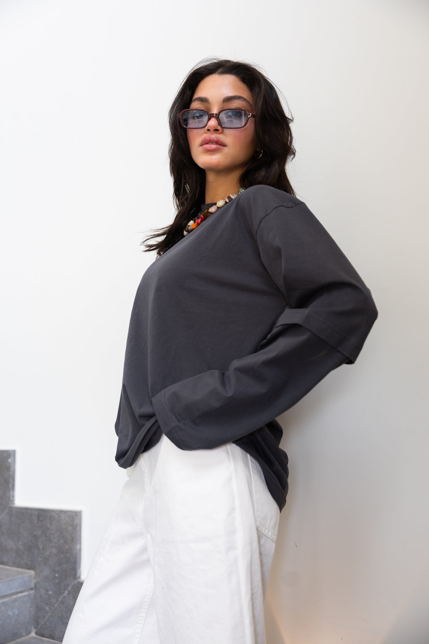 Double layered tee in Grey
