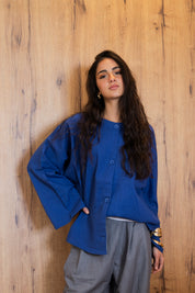Her Way Linen Shirt In Royal Blue