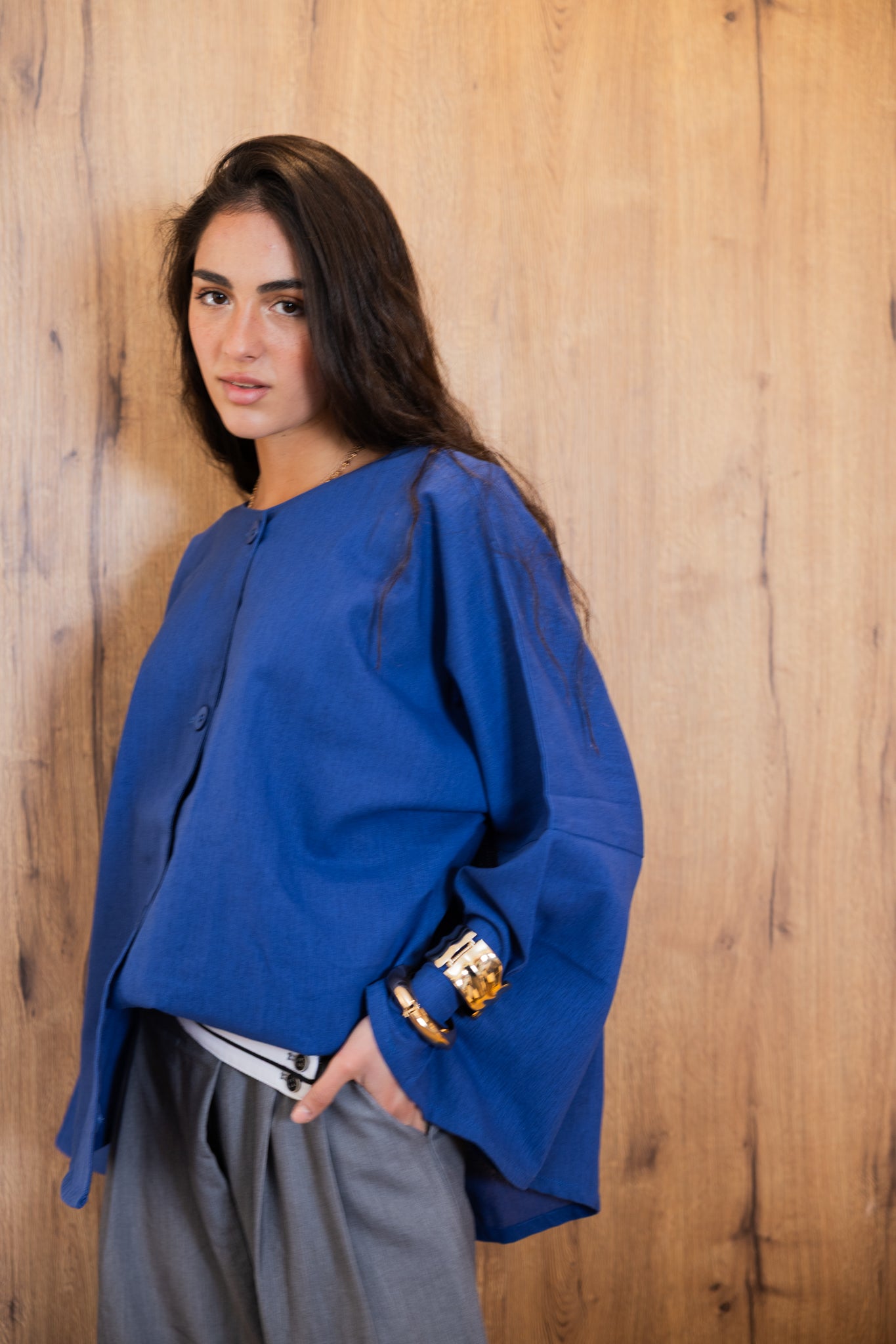 Her Way Linen Shirt In Royal Blue