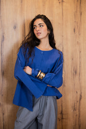 Her Way Linen Shirt In Royal Blue