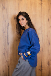 Her Way Linen Shirt In Royal Blue