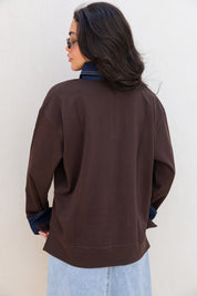Denim Collar Tee In Brown