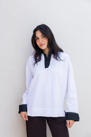 Denim Collar Tee In White