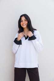 Denim Collar Tee In White