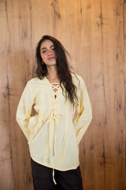 Ruffle Me Up Blouse In Butter Yellow