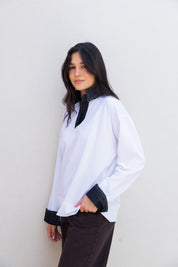 Denim Collar Tee In White