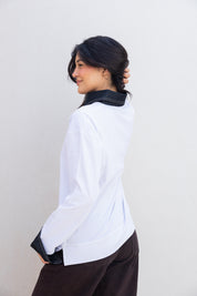 Denim Collar Tee In White