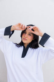 Denim Collar Tee In White