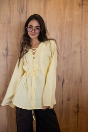 Ruffle Me Up Blouse In Butter Yellow
