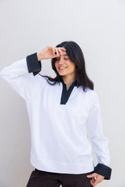 Denim Collar Tee In White