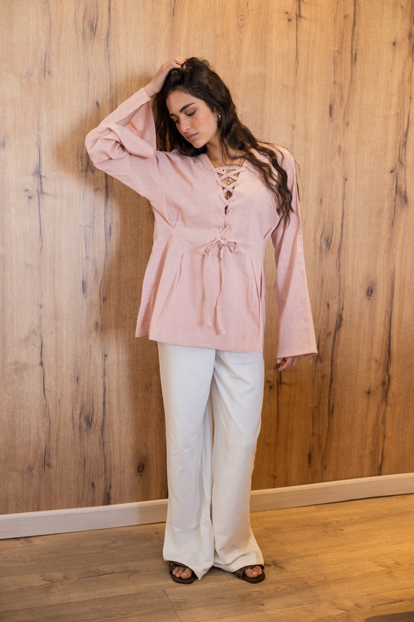 Ruffle Me Up Blouse In Powder Pink