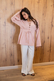 Ruffle Me Up Blouse In Powder Pink