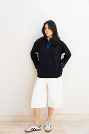Denim Collar Tee In Black