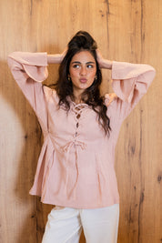 Ruffle Me Up Blouse In Powder Pink