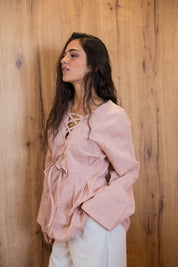Ruffle Me Up Blouse In Powder Pink