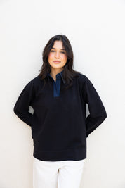 Denim Collar Tee In Black