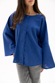 Her Way Linen Shirt In Royal Blue