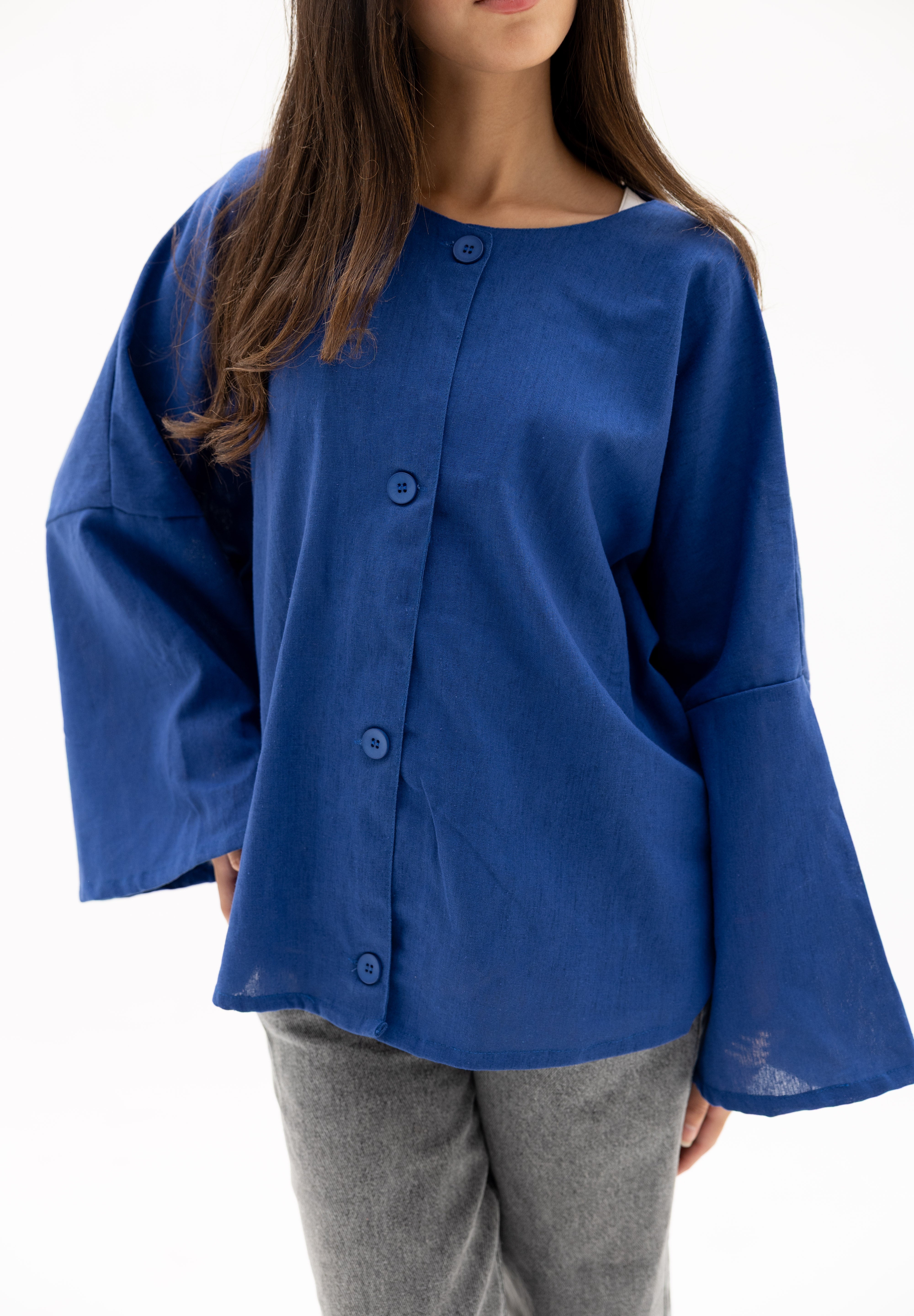 Her Way Linen Shirt In Royal Blue