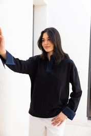 Denim Collar Tee In Black