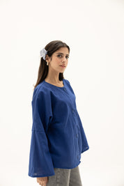 Her Way Linen Shirt In Royal Blue