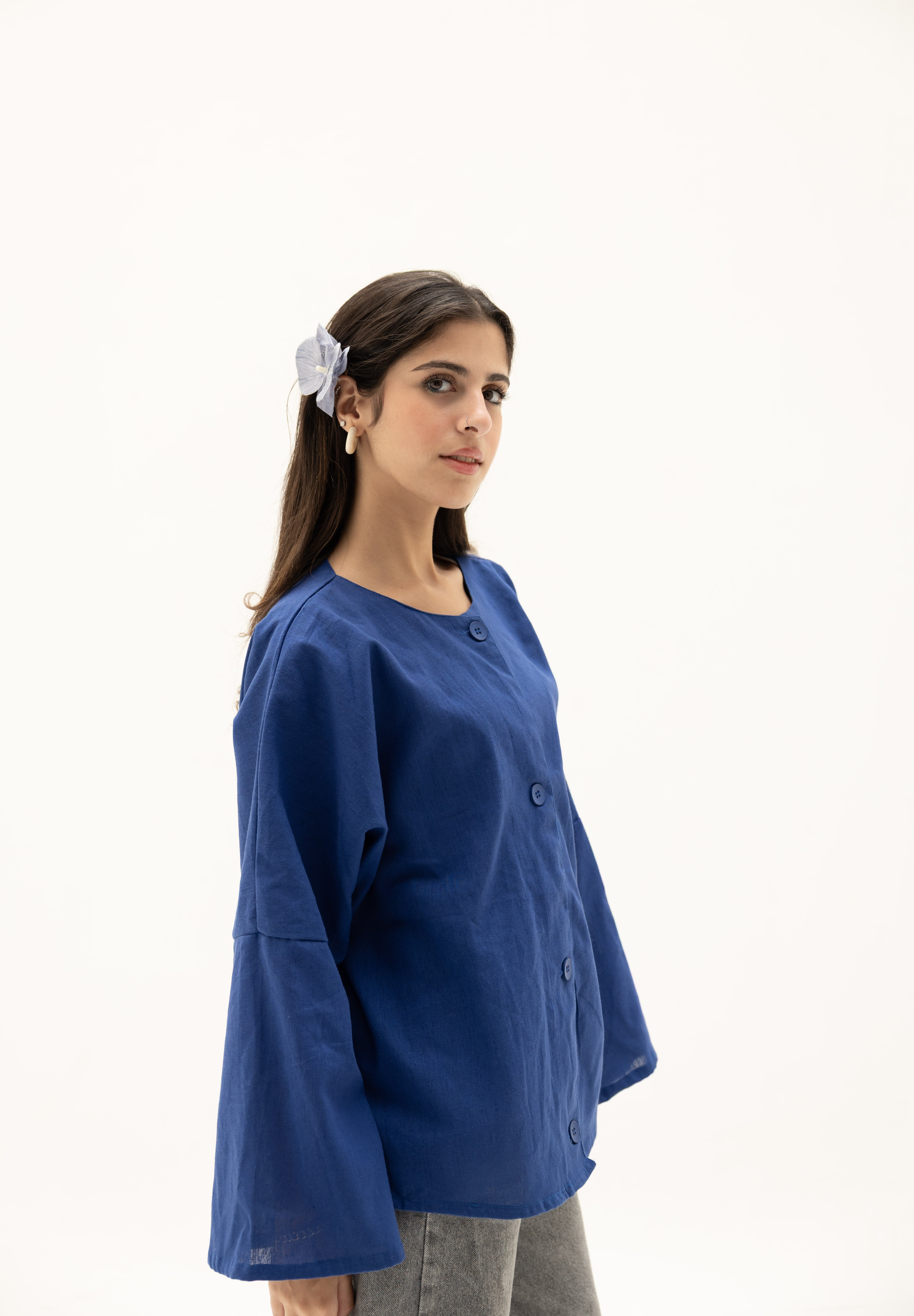 Her Way Linen Shirt In Royal Blue
