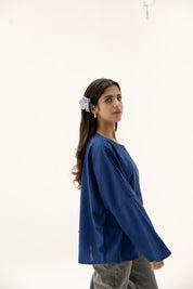 Her Way Linen Shirt In Royal Blue