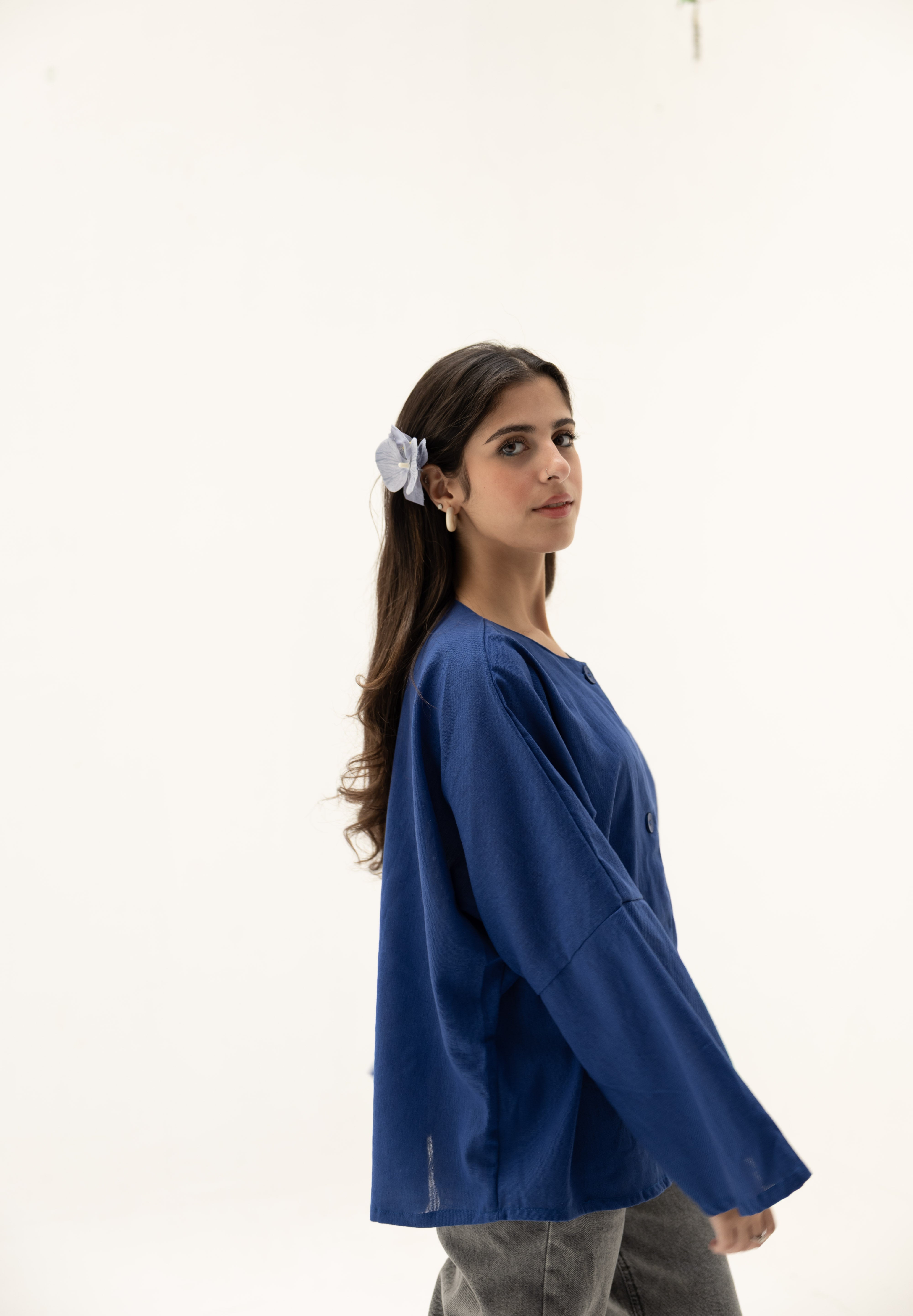 Her Way Linen Shirt In Royal Blue