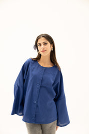 Her Way Linen Shirt In Royal Blue