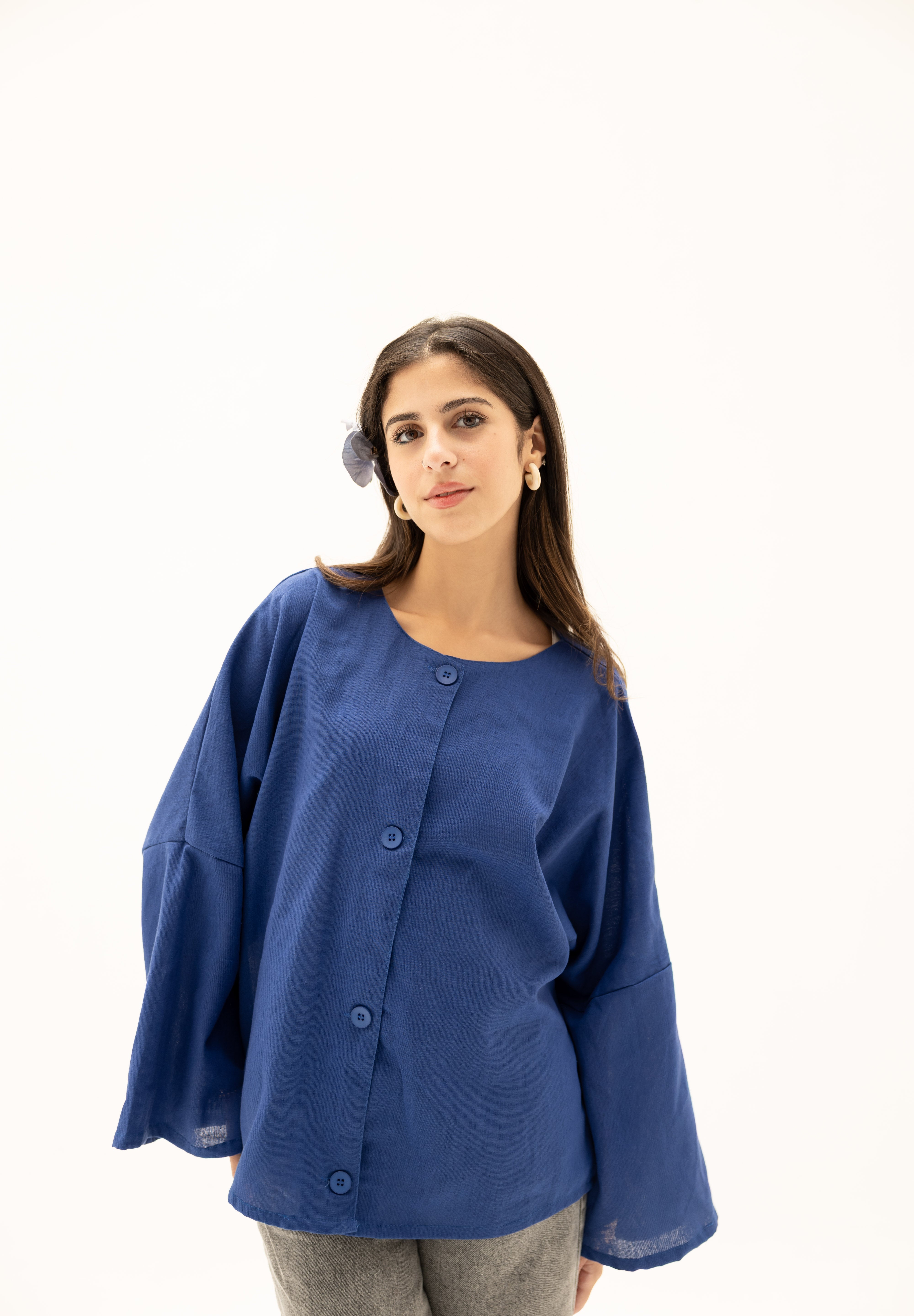 Her Way Linen Shirt In Royal Blue