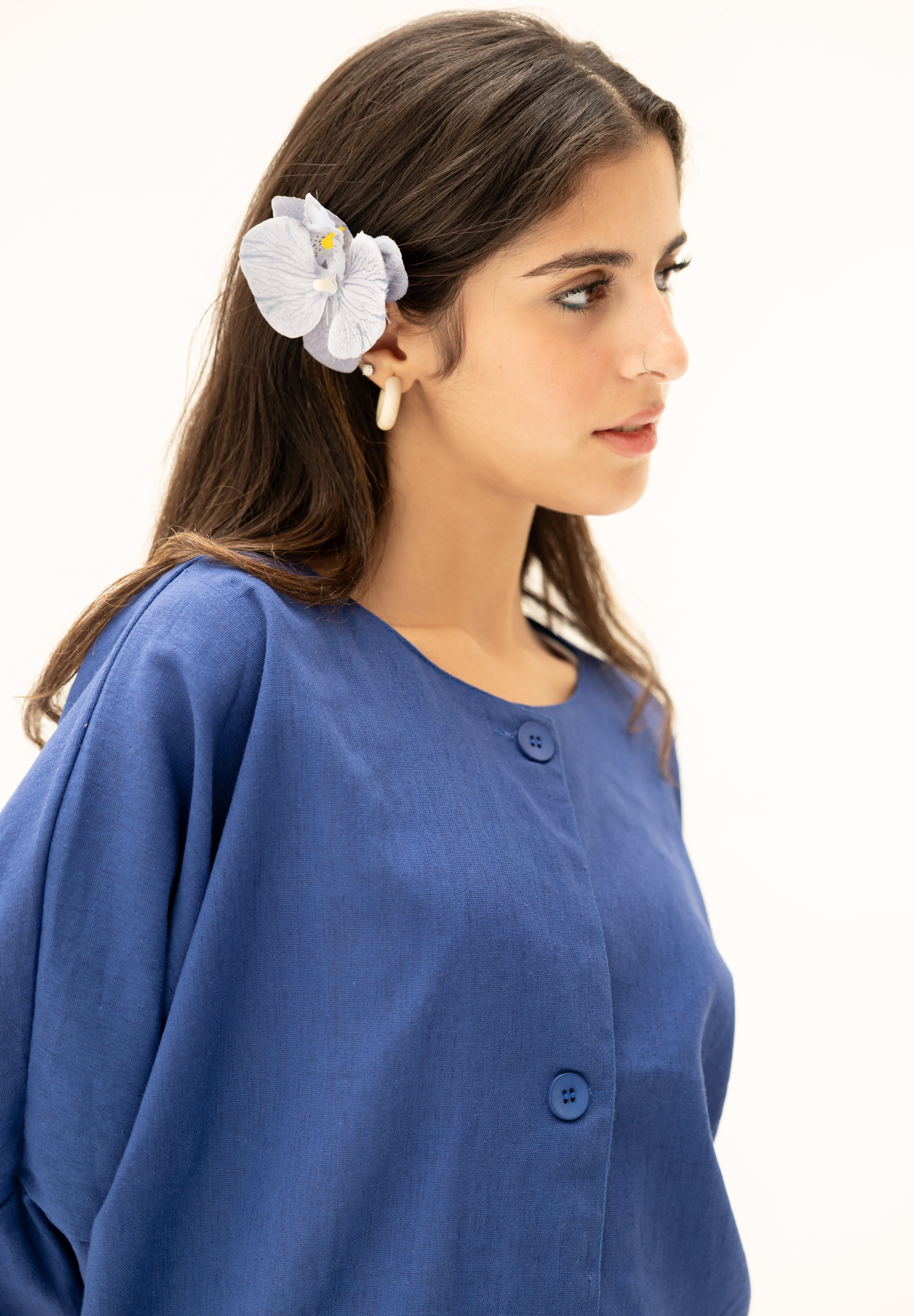 Her Way Linen Shirt In Royal Blue