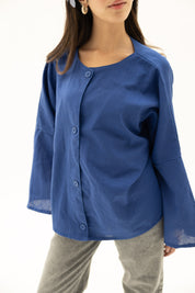 Her Way Linen Shirt In Royal Blue