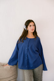 Her Way Linen Shirt In Royal Blue